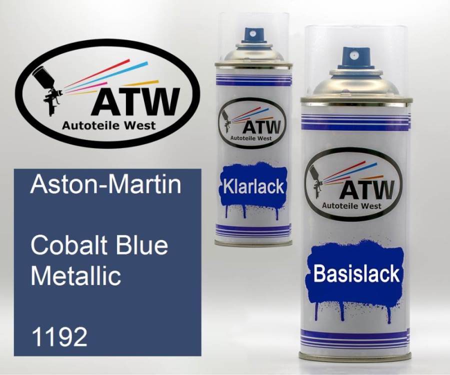 Aston-Martin, Cobalt Blue Metallic, 1192: 400ml Sprühdose + 400ml Klarlack - Set, von ATW Autoteile West.